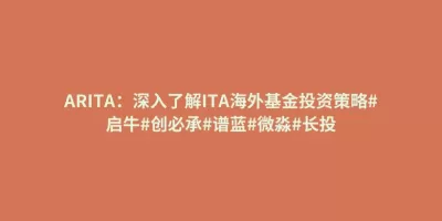 ARITA:深入了解ITA海外基金投资策略#启牛#创必承#谱蓝#微淼#长投 ARITA:深入了解ITA海外基金投资策略#启牛#创必承#谱蓝#微淼#长投