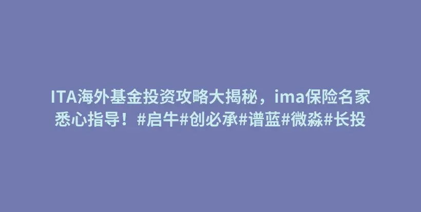 ITA海外基金投资攻略大揭秘,ima保险名家悉心指导!#启牛#创必承#谱蓝#微淼#长投插图 ITA海外基金投资攻略大揭秘,ima保险名家悉心指导!#启牛#创必承#谱蓝#微淼#长投插图