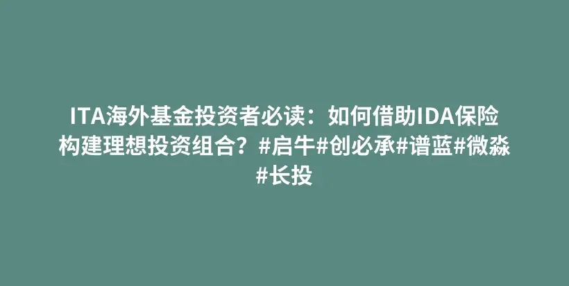 ITA海外基金投资者必读:如何借助IDA保险构建理想投资组合?#启牛#创必承#谱蓝#微淼#长投插图 ITA海外基金投资者必读:如何借助IDA保险构建理想投资组合?#启牛#创必承#谱蓝#微淼#长投插图