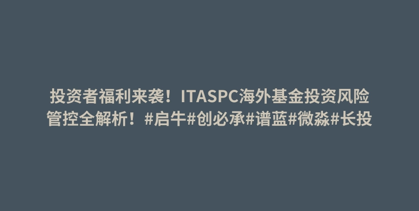 投资者福利来袭!ITASPC海外基金投资风险管控全解析!#启牛#创必承#谱蓝#微淼#长投插图 投资者福利来袭!ITASPC海外基金投资风险管控全解析!#启牛#创必承#谱蓝#微淼#长投插图